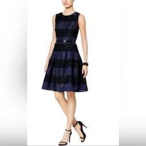 Tommy Hilfiger Navy and Black Striped Midi Dress